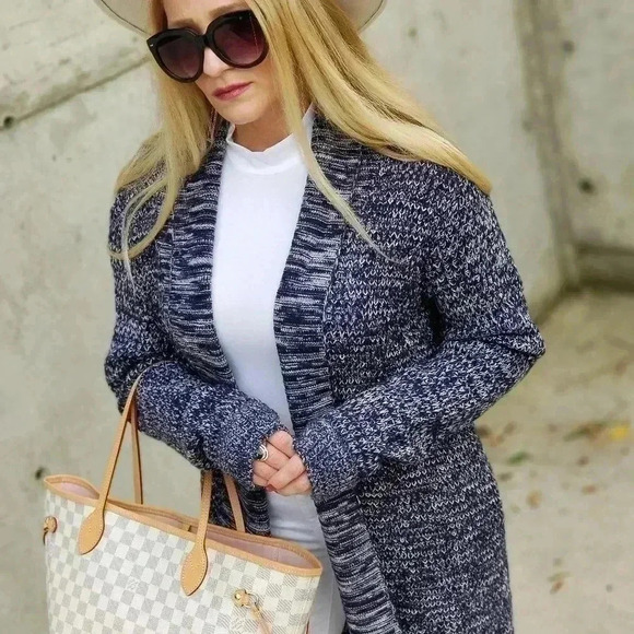 Long Navy Blue Knit Cardigan - Picture 5 of 7